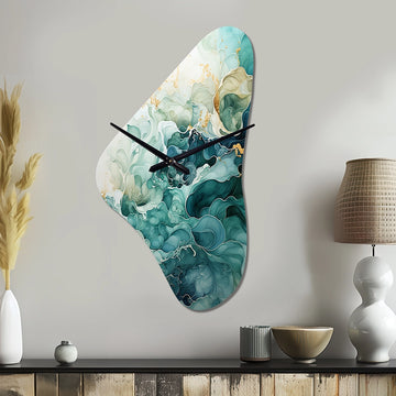 Teal Gold Minimalism Serenity In Motion - Asymmetric Metal Wall Clock